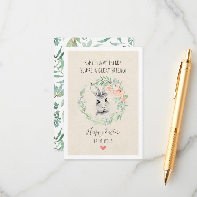 Cartões de Páscoa para Crianças Amigas Bunny (Frente/Verso In Situ)