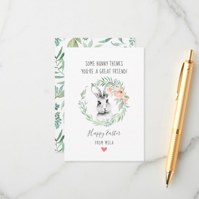 Cartões de Páscoa para Crianças Amigas Bunny (Frente/Verso In Situ)
