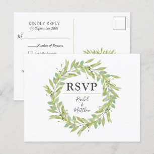 Cartões de Posto RSVP de Casamento Greenery Wreat