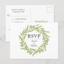 Cartões de Posto RSVP de Casamento Greenery Wreath