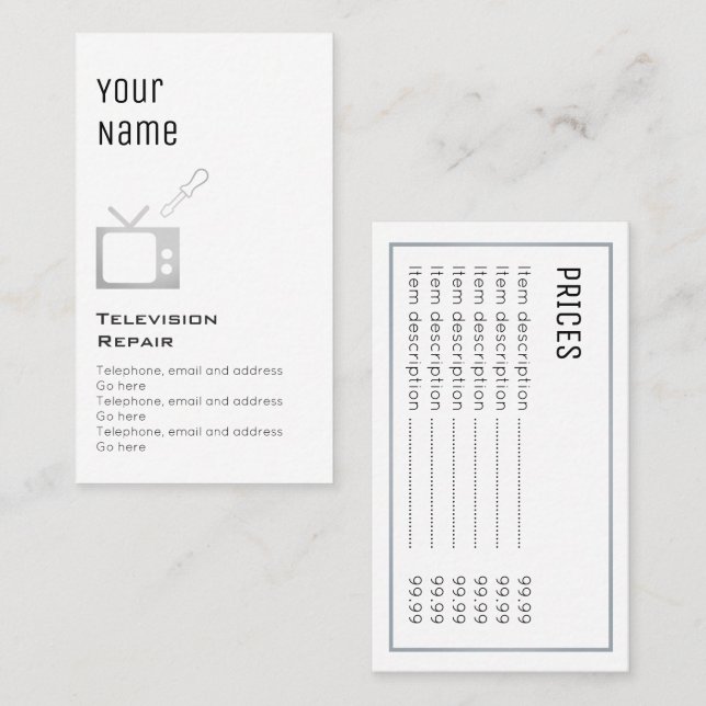 Cartões de preço "essenciais" do reparo da (Frente/Verso)