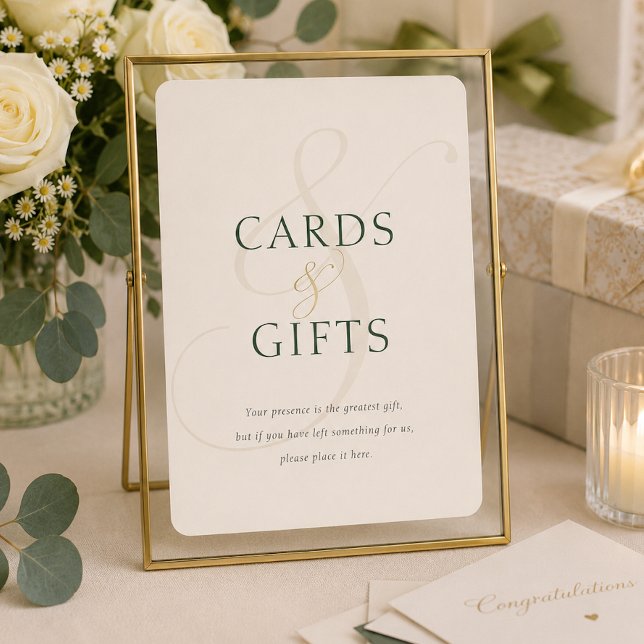 Cartões de Presente de Casamento em Verde Esmerald (Emerald Green Gold Wedding Cards Gifts Tabletop)