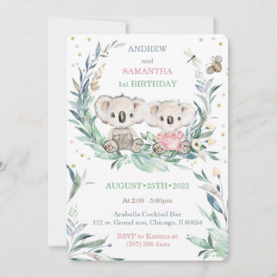 Cartões de Primeiro Aniversário de Urso para Gêmeo