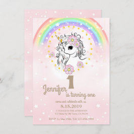 Cartões de primeiro aniversario Rosa Unicorn RainB