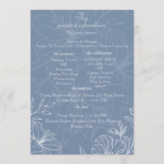 Cartões de Programa de Casamento Floral Lírio Bran (Frente)
