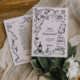 Cartões de Proposta de Bridesmaid Desenhados à Mão