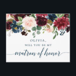 Cartões de Proposta de Marinho Floral de Borgonha<br><div class="desc">Pop a pergunta com esta adorável carta! Edite facilmente o nome e a mensagem na parte traseira - em seguida,  adicione ao carrinho! Veja toda a coleção de Marinhos Burgundy para obter mais itens correspondentes!</div>