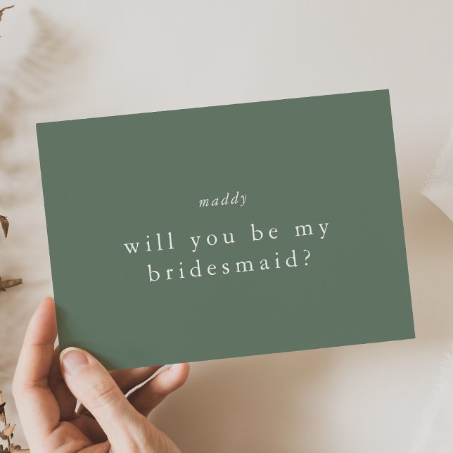 Cartões de Proposta Simples de Bridesmaid Verde -  (EMELIA Sage Green Simple Bridesmaid Proposal Cards)
