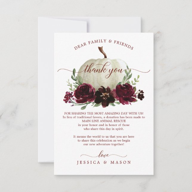 Cartões De Pumpkin Burgundy Em Vez De Favor (Frente)