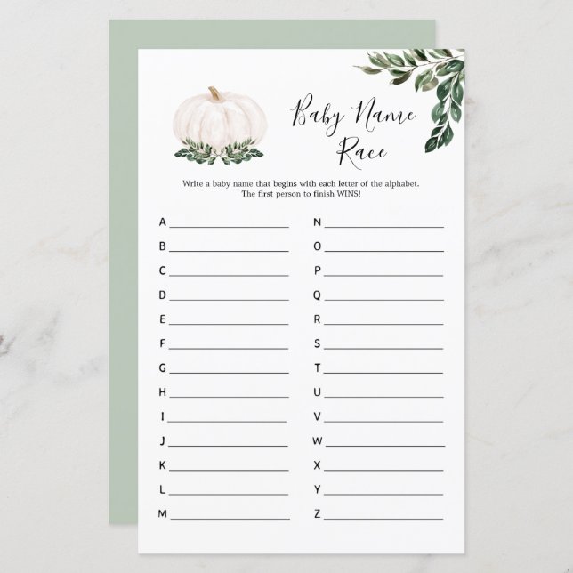 Cartões de Raça de Nome de Bebê Brancos (Frente/Verso)