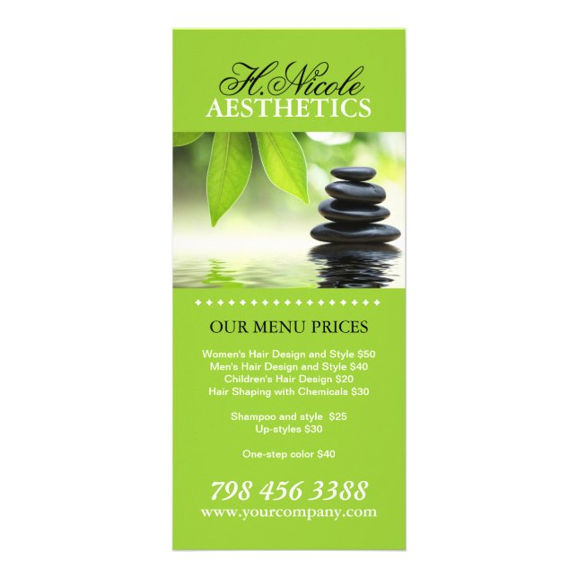 Cartões de rack para menu estético (Frente)