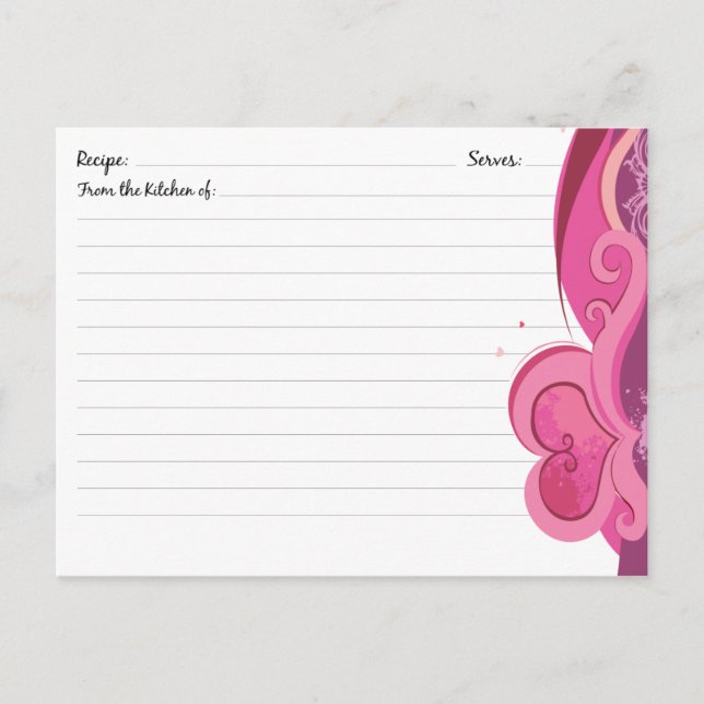 Cartões de Receita Coração Bonita (Frente)