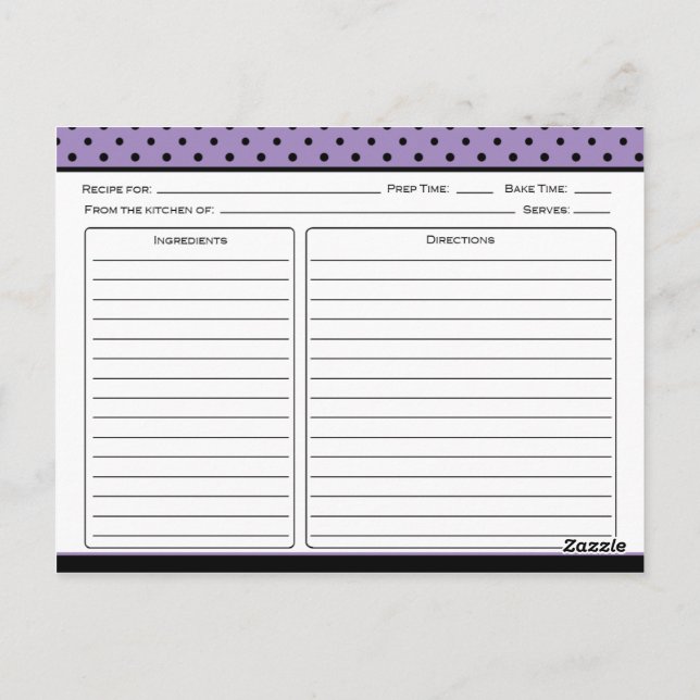 Cartões de receita de Bolinhas roxa e preta (Verso)