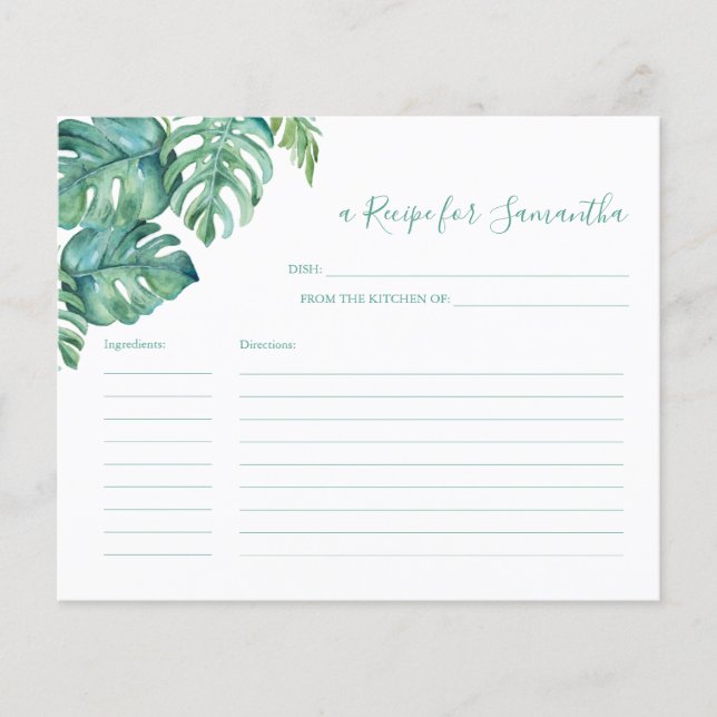 Cartões de receita de cozinhar Verde tropical (Frente)