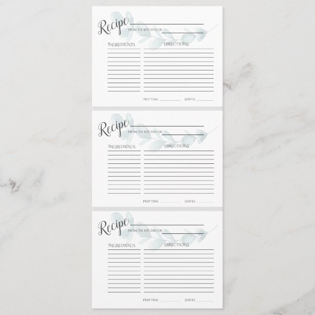 Cartões de Receita Floral Azul Dusty (Frente)