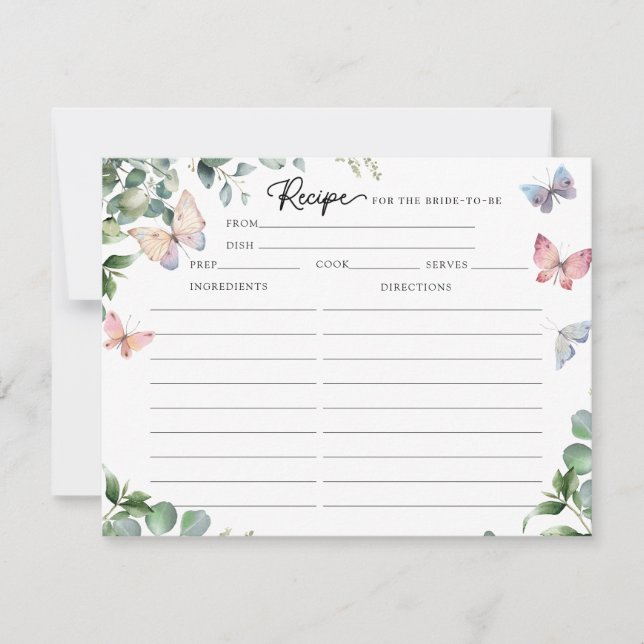 Cartões de Receitas de Chá de Noiva Borboletas Euc (Frente)