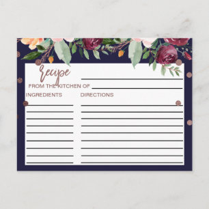 Cartões de Receitas de Chá de Noiva Rosa Dourado F