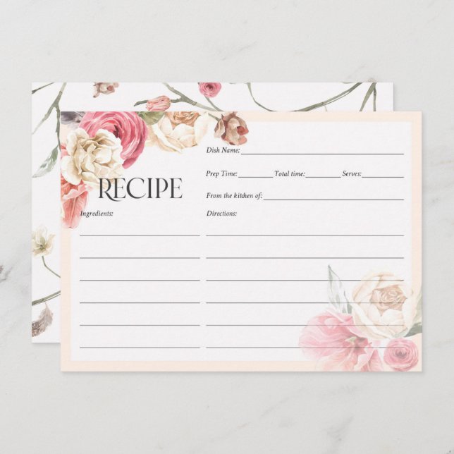 Cartões de receitas de chás de panela florais eleg (Frente/Verso)