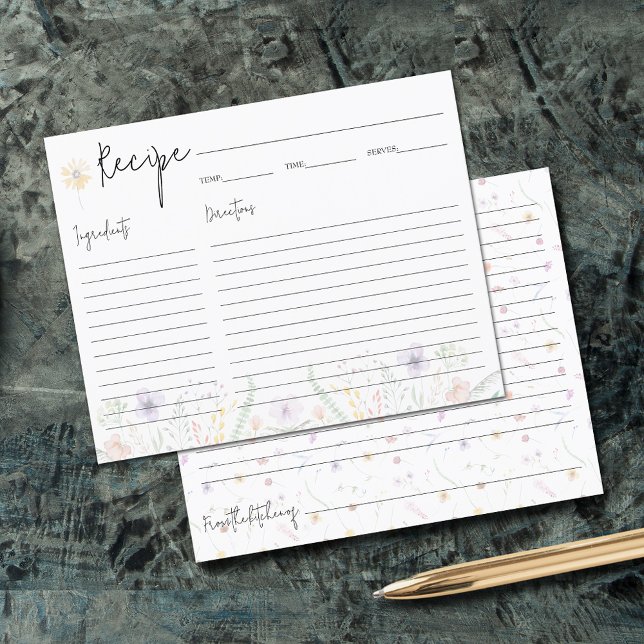 Cartões de receitas de Chás de panela selvagens (Wildflowers bridal shower small recipe cards)