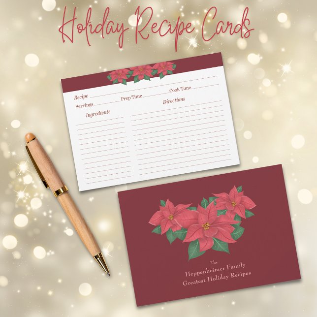 Cartões de receitas de férias da família Red Poins (Red Poinsettias Family Holiday Recipe Cards)