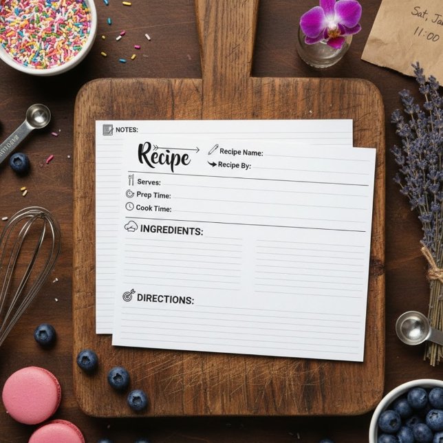 Cartões de Receitas de Reabastecimento de Cozinha  (Minimalist Calligraphy Recipe Card)