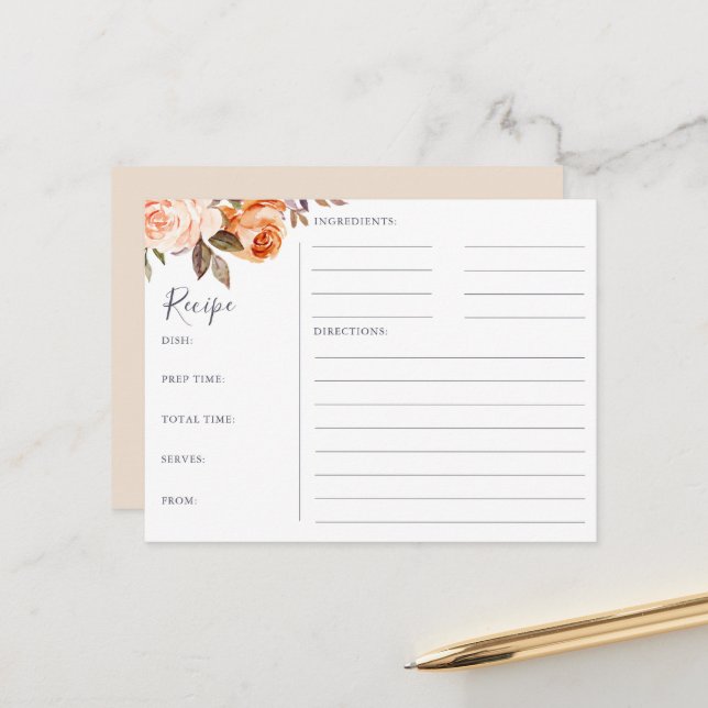 Cartões de Receitas para Chá de Noiva Floral Terra (Frente/Verso In Situ)