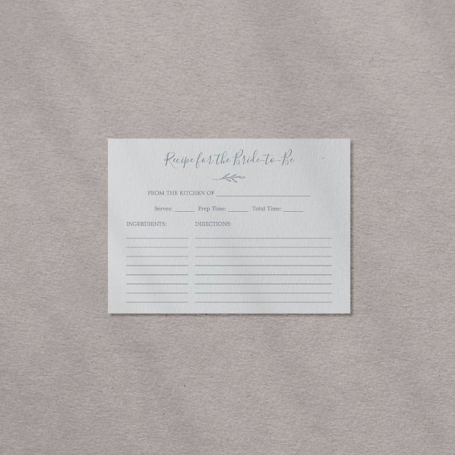 Cartões de Receitas para Chá de Panela Minimal Fol (Minimal Leaf Dusty Blue Bridal Shower Recipe Cards)