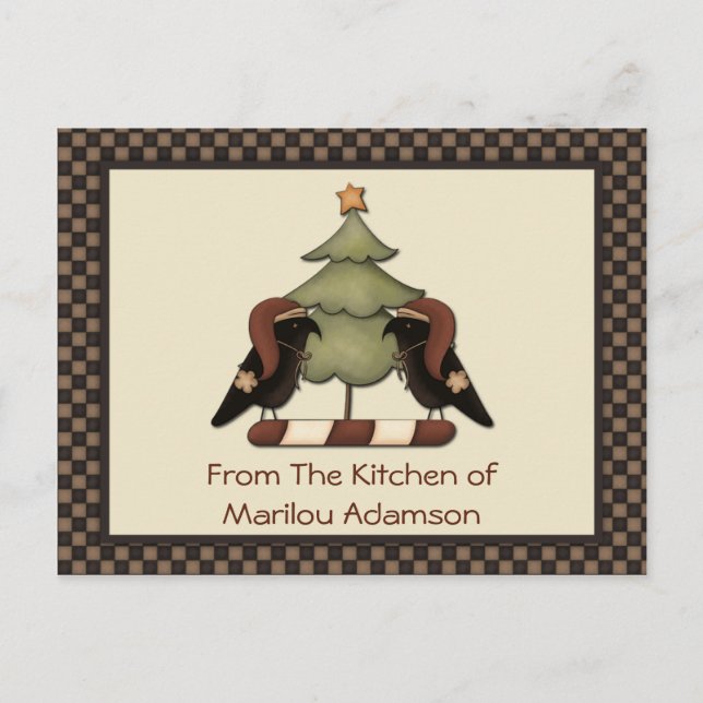 Cartões de receitas primitivos de corvos de Natal (Frente)