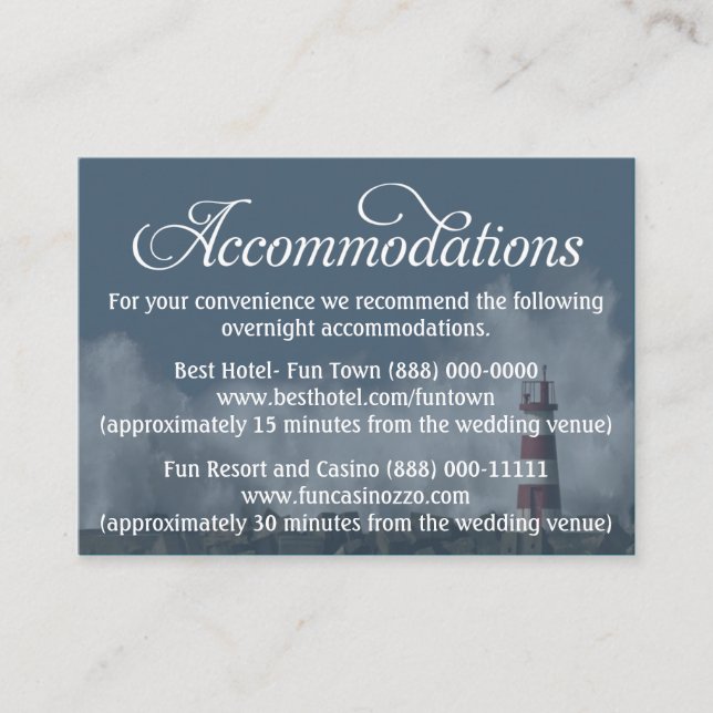 Cartões de Recepção de Alojamento Náutico para Far (Frente)