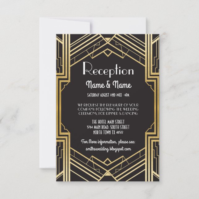 Cartões de Recepção de Casamento Art Deco Gatsby D (Frente)