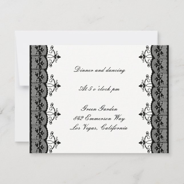 Cartões de Recepção de Casamento Black Lace (Frente)