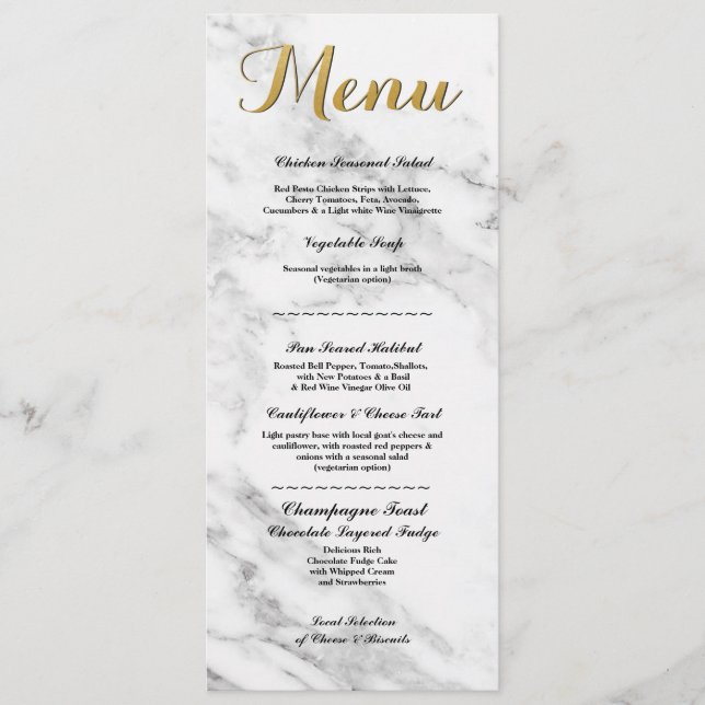 Cartões de Recepção de Casamento com Menu de Ouro  (Frente)