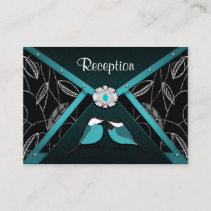 Cartões de Recepção de casamento de Aves Aqua & Bl