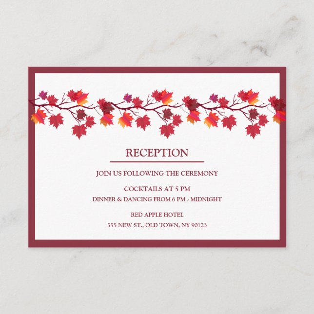 Cartões de Recepção de Casamento de Folhas de Outo (Frente)