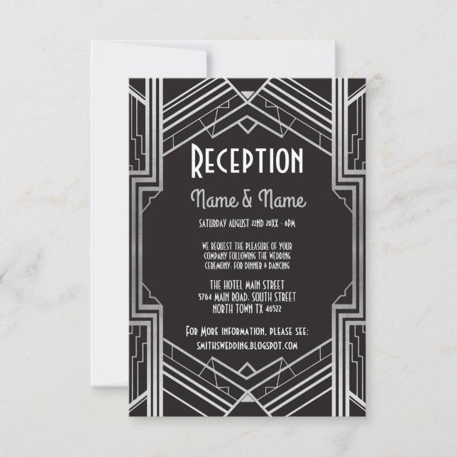 Cartões de Recepção de Casamento Prata Art Déco Ga (Frente)