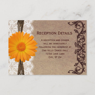 Cartões de Recepção de Casamento Rustic Orange Ger