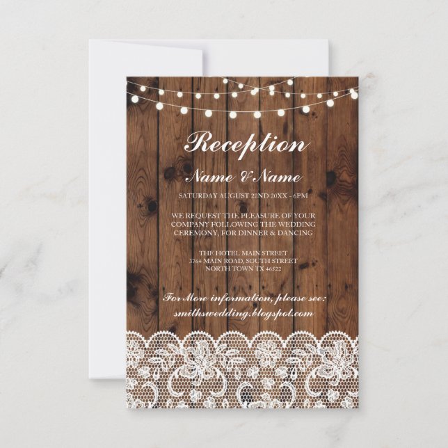 Cartões de Recepção de Casamento Rústicos com Luze (Frente)