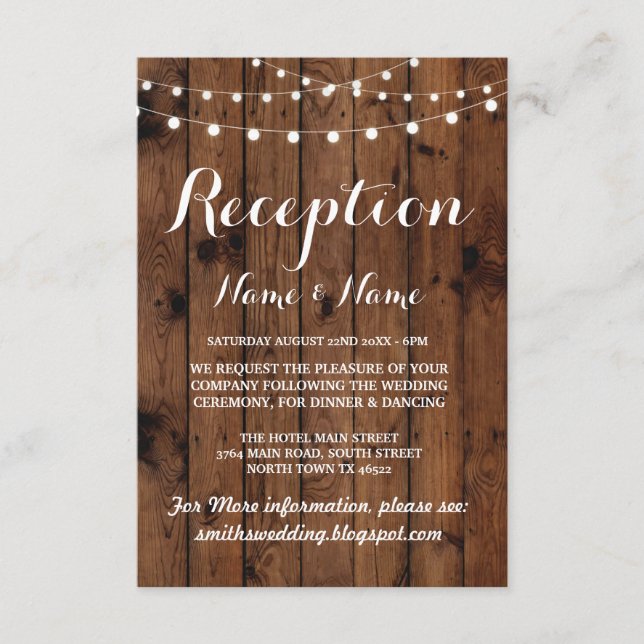 Cartões de Recepção de Casamento Rústicos Luzes de (Frente)