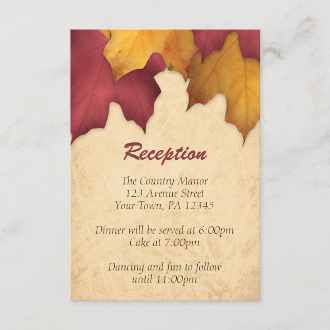 Cartões de Recepção de outono Dourado Rustic Burgu (Frente)