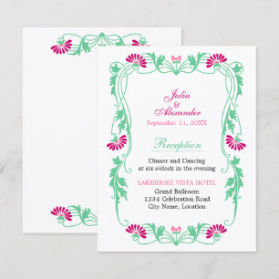 Cartões de Recepção Elegantes com Folhas e Flores