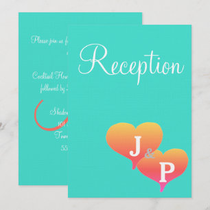 Cartões de Recepção Monograma Sunset Hearts Turque