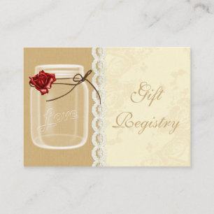 Cartões de registro Mason jar Gift de rosa vermelh
