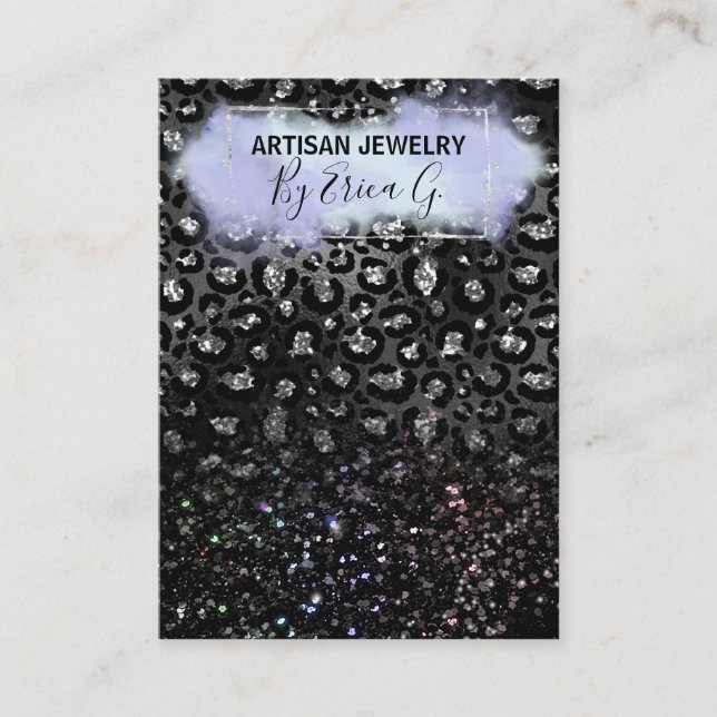 Cartões de relva de prata de luxo Leopard Glitter (Frente)