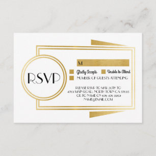 Cartões de Resposta Art Deco RSVP 1920's Dourado B