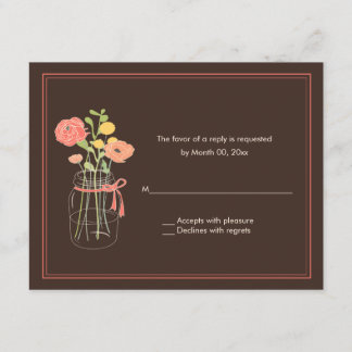 Cartões de resposta Brown e Coral Mason Jar RSVP