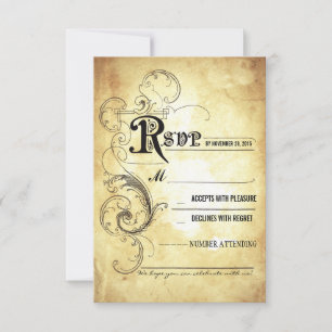 Cartões de resposta de casamento antigo vintage