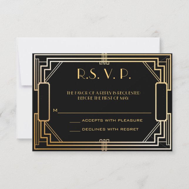 Cartões de Resposta de Casamento Art Deco RSVP (Frente)