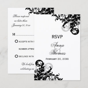 Cartões de Resposta de Casamento Black e Silver Fl