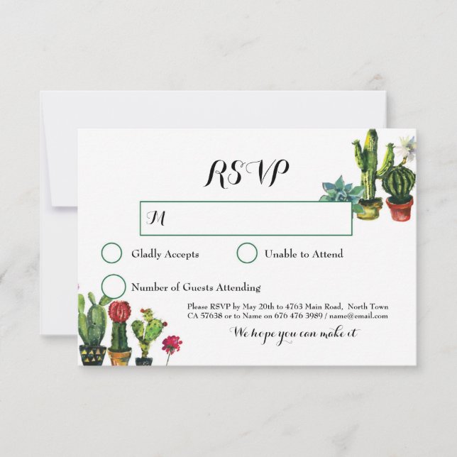 Cartões de Resposta de Casamento Cactus RSVP Fiest (Frente)