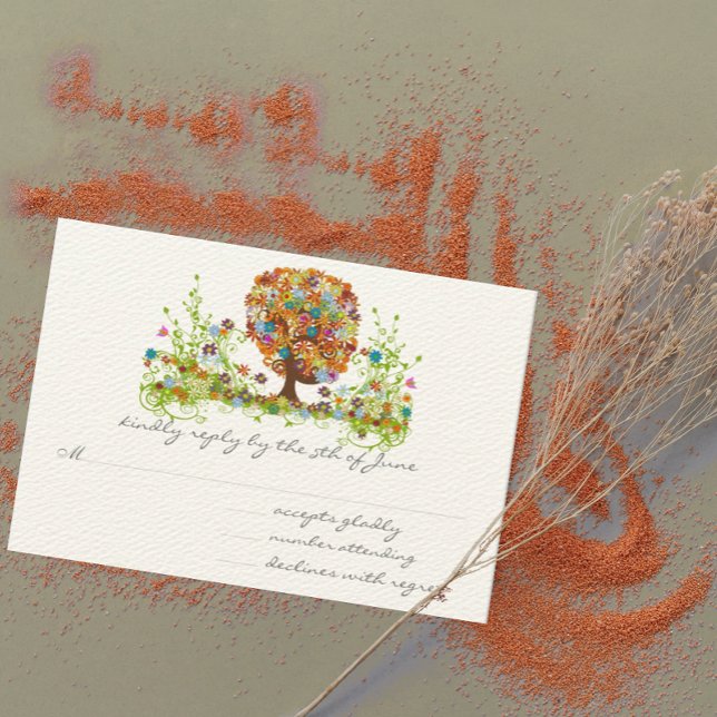 Cartões de Resposta de Casamento de Árvore Flor Wh (Criador carregado)